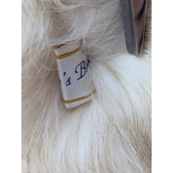 Johnson's Plush real fur cream jointed teddy bear tan pawpads plaid bow READ - Picture 9 of 11